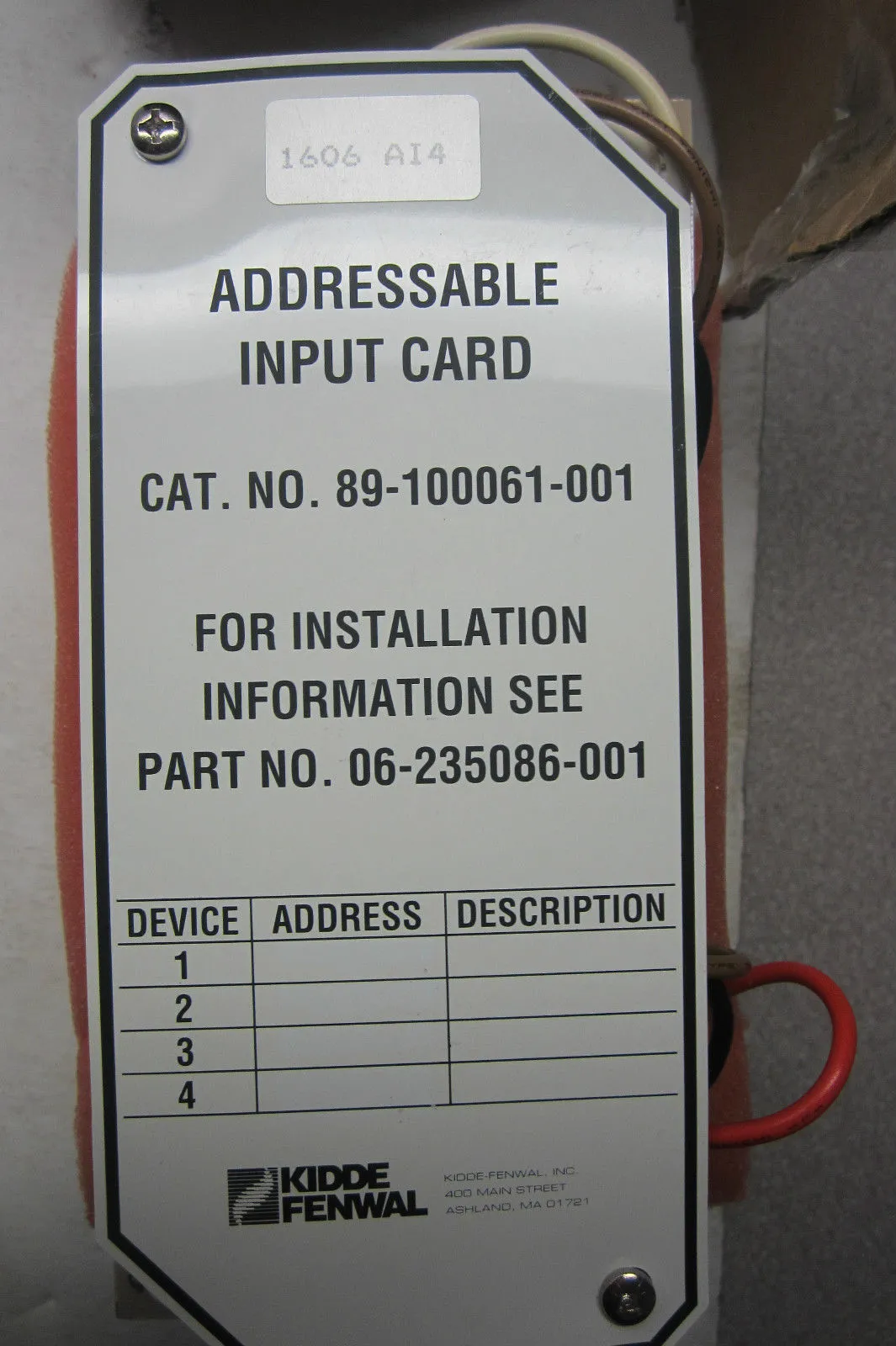 USED KIDDE FENWAL 89-100061-001 ADDRESSABLE INPUT CARD 89100061001
