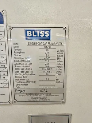 2019 BLISS C1-60 Gap Frame (OBS) Presses | Universal Press & Machinery (UPM) (9)