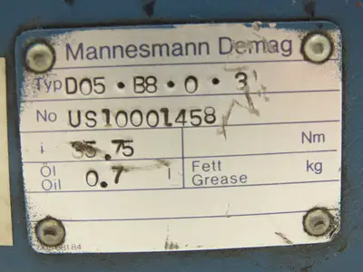 Mannesmann Demag D05-B8-0-3 Crane Drive Gearbox 35.75 Inline Reducer 30mm Shaft