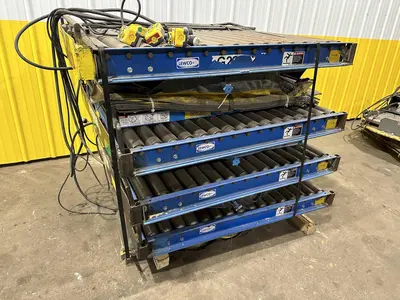 3,000 LBS X 48" X 48" ROTO-MAX HYDRAULIC SCISSOR LIFT TABLE W/ ROTARY LEWCO ROLLER CONVEYOR TOP, 110 VOLT: STOCK #20876