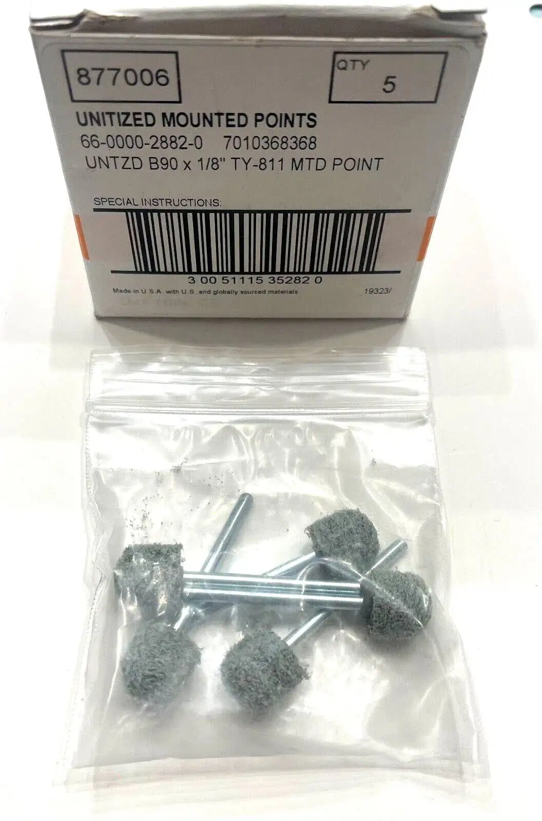 Standard Abrasives 1/2" B90 Unitized Nylon Abrasive Mounted Points 1/8 Shank 5pk
