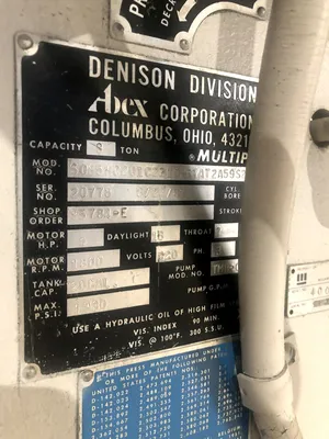USED DENISON MULTIPRESS DENISON MULTIPRESS SO85HC201C221D267A72A59S206 PRESS