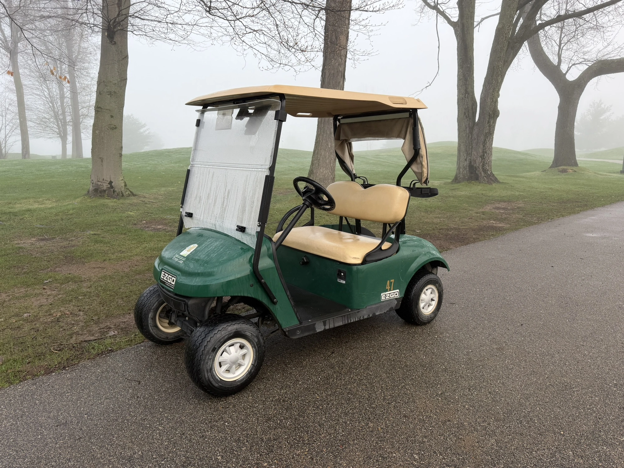 (1) 2017 E-Z-Go golf cart with a Kawasaki gas engine, model 625111G01, includes canopy, ball cover, ...