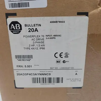 New | in-Stock ALLEN-BRADLEY ALLEN-BRADLEY BULLETIN 20A POWER FLEX 70 AC DRIVE 20AD3P4C3AYNNNC0 Variable Speed Drives | ND Industrial Surplus #1212137