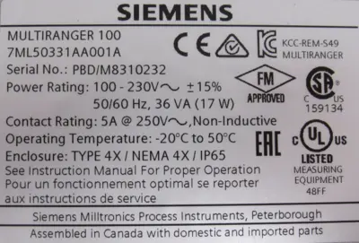 USED SIEMENS 7ML50331AA001A ULTRASONIC LEVEL TRANSMITTER