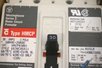 NEW WESTINGHOUSE HMCP030H1A01 CIRCUIT BREAKER 3 POLE 30 AMP 600 VAC