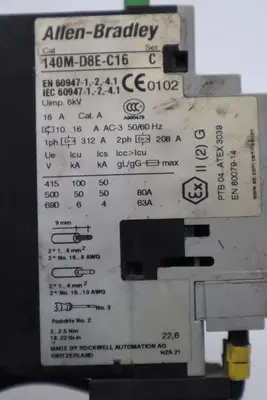 ALLEN BRADLEY 140M-D8E-C16 CIRCUIT BREAKER WITH 100-C16*10 CONTACTOR STOCK 4825A