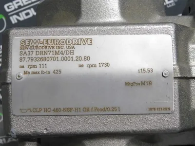 SEW SA37 DRN71MK4/DH Gear Motor 1730 RPM 0.50 S1 HP 230/460V YY/Y 1:15.53 Used