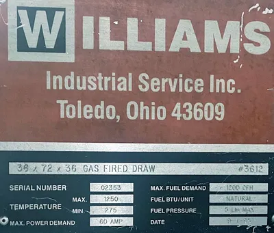 WILLIAMS INDUSTRIAL SERVICE Gas-Fired Temper Furnace Batch Temper, Gas-Fired | Heat Treat Equipment Co. (15)