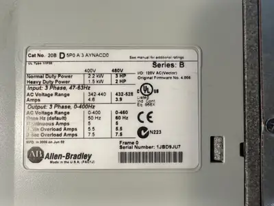 Used Allen-Bradley 20BD5P0A3AYNACD0 Variable Speed Drives South Carolina US | Palmetto Automation #1521123