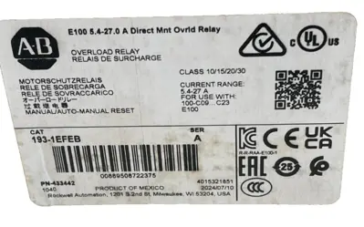 ALLEN BRADLEY 193-1EFEB OVERLOAD RELAY SER. A 1931EFEB NEW, SURPLUS