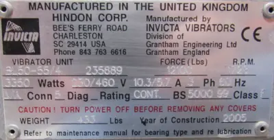 NEW INVICTA BL50-55/4 ROTARY ELECTRIC VIBRATOR 230/460V 1728RPM 12100 FORCE LBS