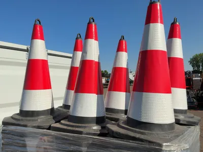 Approx. (250) New SDLANCH Black Traffic Cones with Reflective Tape, approx. 15-1/4”x15-1/4” base and...