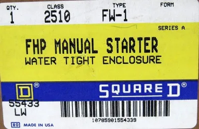 NEW SQUARE D 2510-FW-1 FHP MANUAL STARTER 2510FW1