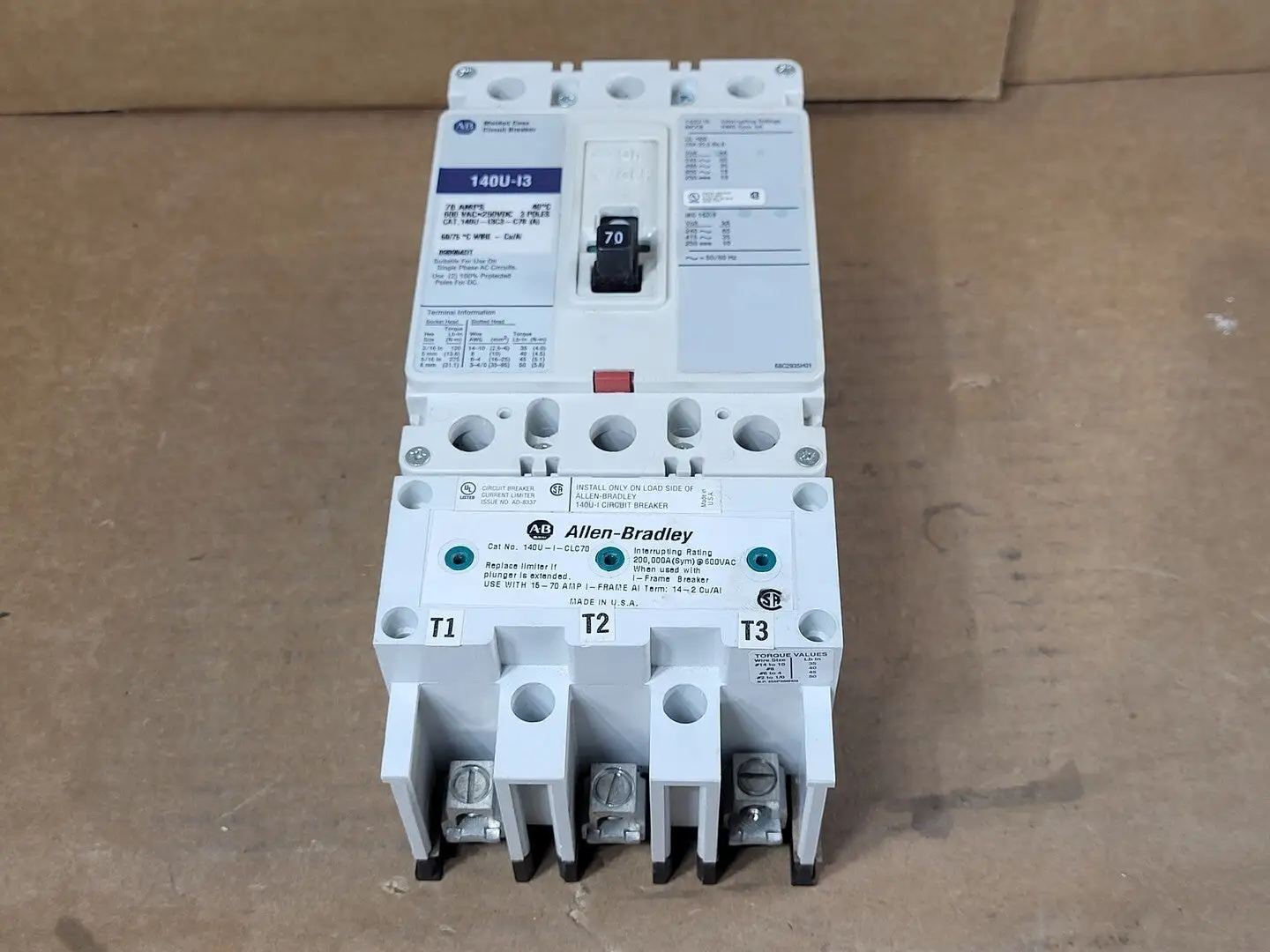70 Amp, 3 Poles, 600 Volts Circuit Breaker 140U-I3C3-C70 w/ Limiter 140U-I-CLC70