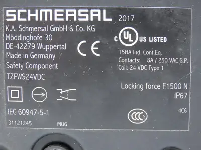 Schmersal TZFWS24VDC Solenoid Interlock Safety Switch 24VDC 1500N
