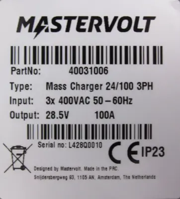 NEW MASTERVOLT 40031006 MASS BATTERY CHARGER 24/100 3PH