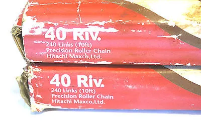 2 NEW HITACHI 40 RIV PRECISION ROLLER CHAINS 240 LINKS 10FT PER BOX