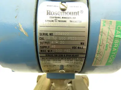 Rosemount 1151GP6E22B2 Differential Pressure Transmitter Max 45DCV WP 0-100 PSI