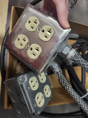Lot of 3 Industrial Power Outlet Boxes with Cables and Plugs