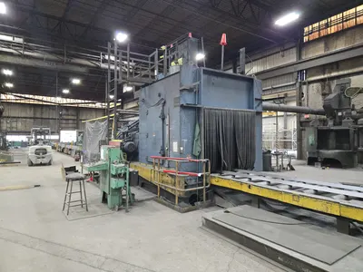 1993 Pangborn 7-Wheel Structural Blast Machine, 24" x 48" Opening, 60' In-Out Conveyors w/ (6) Cross