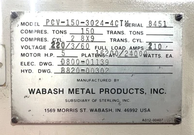 USED WABASH WABASH PCV-150-3024-4CTM PRESS