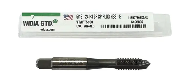 WIDIA 5/16"-24 HSS-E Spiral Point Plug Tap, H3, 3 Flute USA Made