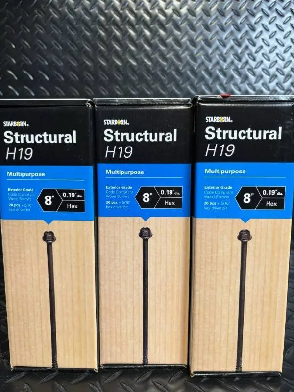 Starborn Structural H19 XH19CL0800 - 8in x 0.19in Hex Wood Screws, 3-Box Lot