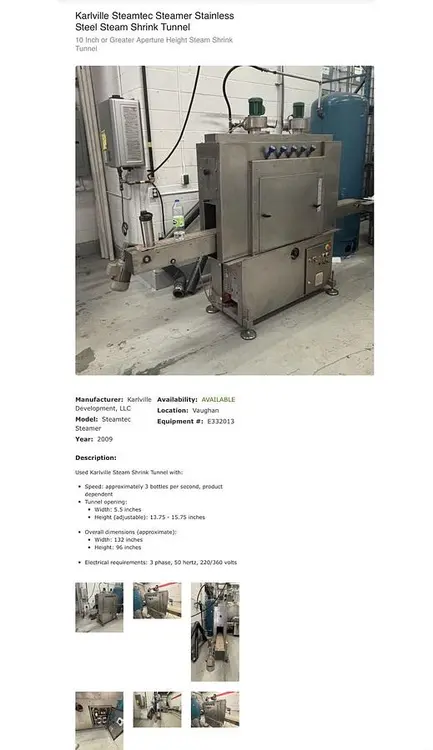 Used 2009 KARLVILLE STEAMTEC STEAMER Shrink Tunnels Ontario CA | The Equipment Kings #1548857