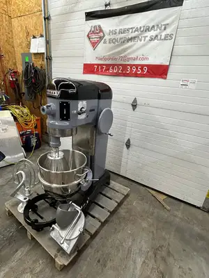 Hobart H600 60Qt Mixer w/ Wire Whip, Flat Beater, Dough Hook, Bowl & Bowl Truck