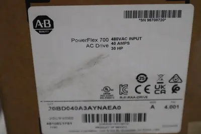 New Allen Bradley 20BD040A3AYNAEA0 POWERFLEX 700 DRIVE VFD 480 VAC STOCK S-576