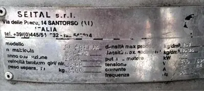 SPX Seital SE 401 EIX hermetic beer clarifier skid, 304SS.