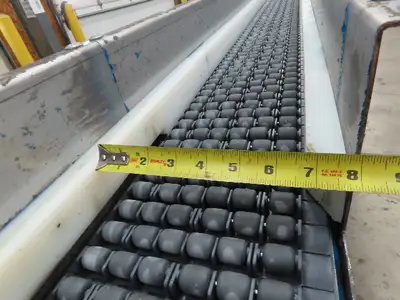 New London Engineering 8"x 20' Plastic Roller Belt Accumulating Conveyor 30 FPM