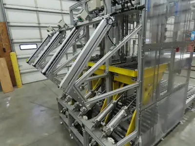 Basket Feeder Stacker 3-Row 14" Roller Conveyor Chain Drive Lift Stack System
