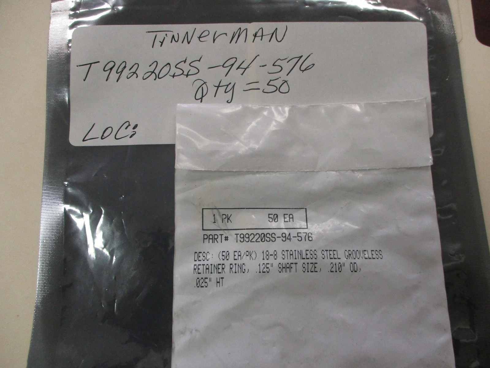 Tinnerman T99220SS-94-576 New 18-8 Stainless Grooveless Retainer Rings (QTY 50)