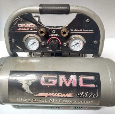 GMC 4610 4.6 Gallon Tank 1 HP Twin Tank Ultra Quiet Air Compressor 115 PSI