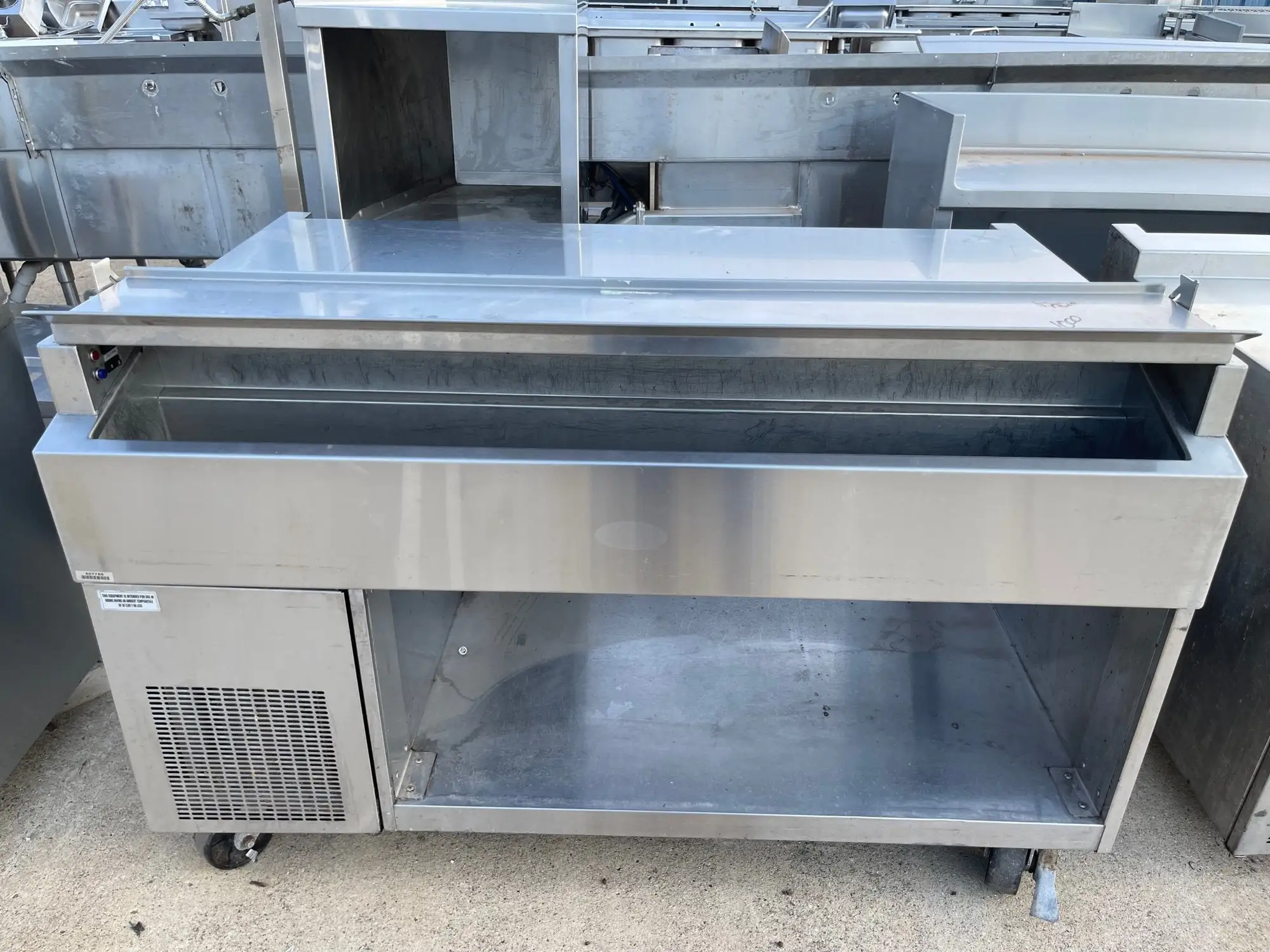 Used Randell Used 60" Randell Equipment Stand Work Station Table Heated Shelf with Refrigerated Well - SS232 Food Prep Tables Illinois US | Falcon Restaurant Supply #1375985