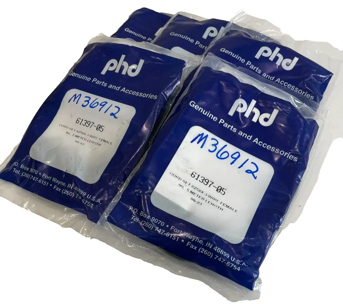 NEW LOT OF 5 PHD 61397-05 3 WIRE FEMALE CORDSET 3 METER LENGTH 6139705