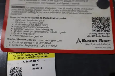 Boston Gear F726-50-B5-G Reducer NEW UNIT STOCK G165
