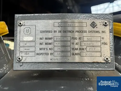 USED De Dietrich 10 Gal DeDietrich Glass Lined Reactor, 300/115#