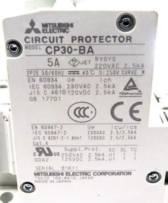 NEW MITSUBISHI ELECTRIC CP30-BA 2P 1-M 5A A CIRCUIT PROTECTOR CP30BA2P1M5AA