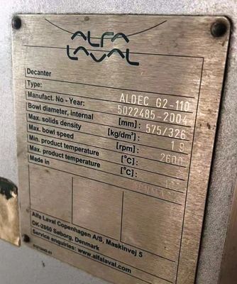 (3) Alfa-Laval ALDEC G2-110 Smart decanter centrifuges, Duplex SS.