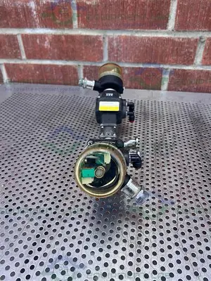 USED 2 ITT ADVANTAGE 3 WAY STAINLESS STEEL DIAPHRAGM VALVES W/ VALVE POSITIONER