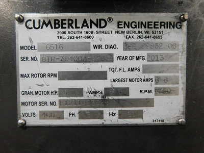 Used CUMBERLAND 6516 Granulators Ohio US | Equipment Recovery Corp. #1330601
