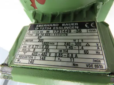 Bauer DK74SZ3-1111/178 Gearmotor 0.3kw 148:1 Ratio 11rpm 220-480 3PH LH Output