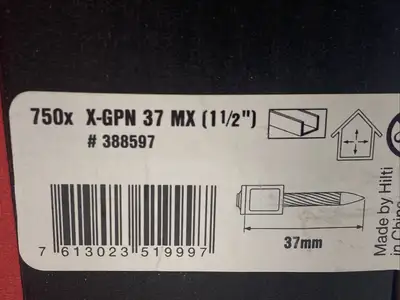 USED HILTI 750X X-GPN 37 MX PLYWOOD NAILS FOR GX120 COLLATED 1-1/2" BOX OF 7