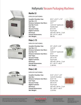 The Hollymatic Polar 2-75 Double Chamber & Floor Model Vacuum Packaging Machine