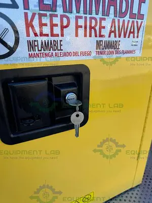 USED JUSTRITE 4 GALLON FLAMMABLE LIQUID STORAGE CABINET W/ SOFT CLOSE DOORS, KEY