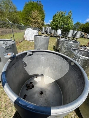 150 Gallon Stainless Steel , Open Top Tank , Dish Bottom Center Drain