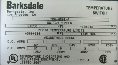 NEW BARKSDALE T2H-H602-A TEMPERATURE SWITCH T2HH602A 0-650F